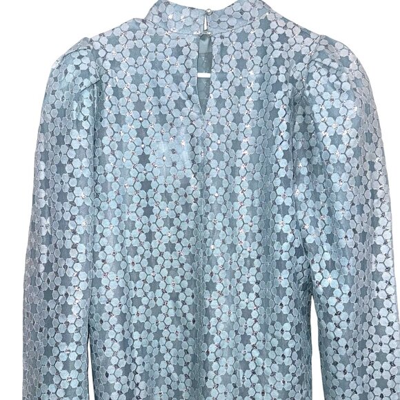 Long Sleeve Floral Lace Top With Puff Shoulders & Button Closure Size S - Picture 6 of 10